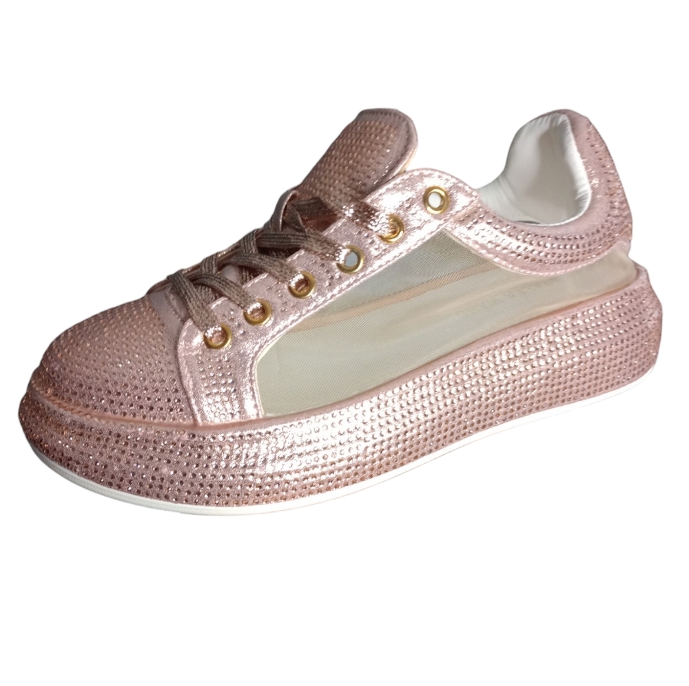 Miz Shimmer and Shine: Rose Gold Mesh Rhinestone Stylish Comfort Sneakers - Picture 9 of 9